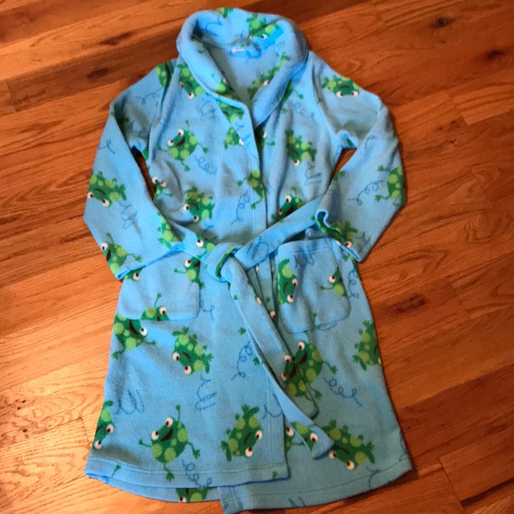 Women’s M fleece robe and belt blue with frogs